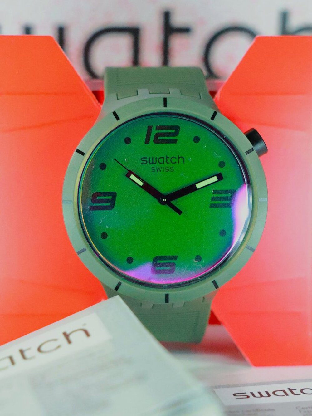 New Swiss Made BIG BOLD Futuristic Green SO27M105 47MM Multicolors W/Light